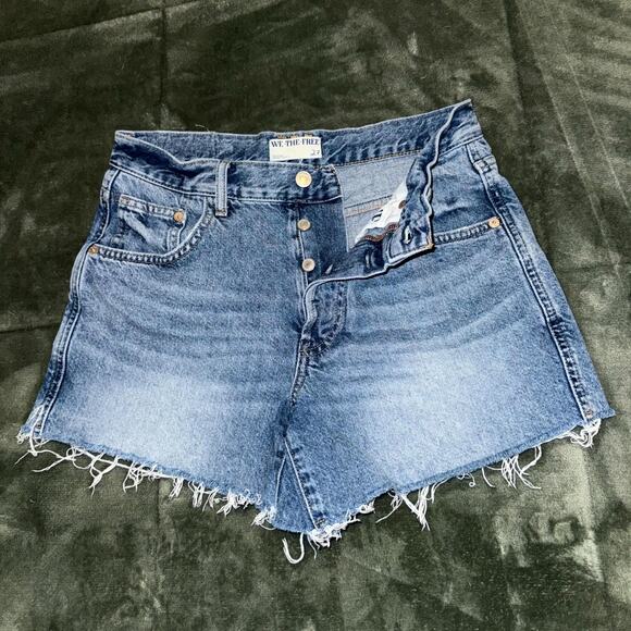 Free People We The Free Cut-Off Shorts Womens 27 Blue Denim Mid Rise Raw Hem - Picture 2 of 9